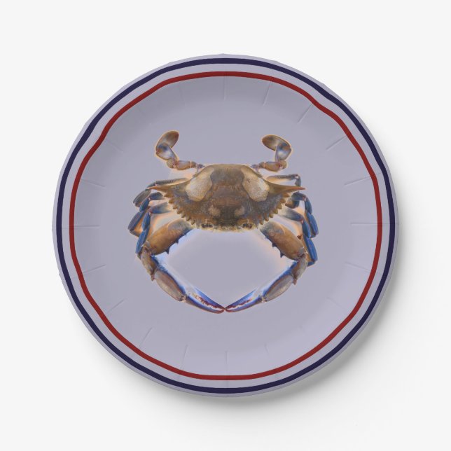 Nautical Blue Crab Feed Wedding Reception Paper Plates (Front)