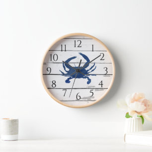 Nautical Blue Crab Shiplap Rustic Decor Clock