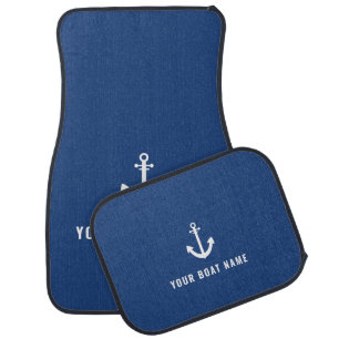 Nautical Blue Custom Boat Name Anchor Car Floor Mat