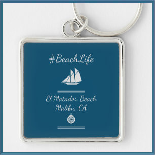 Nautical Blue Customizable Beach Life Sailboat Keychain