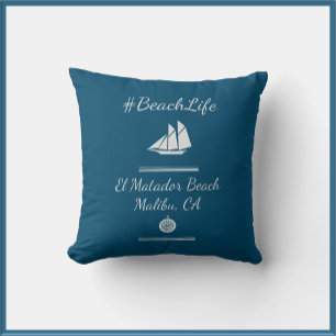 Nautical Blue Customizable Beach Life Throw Pillow