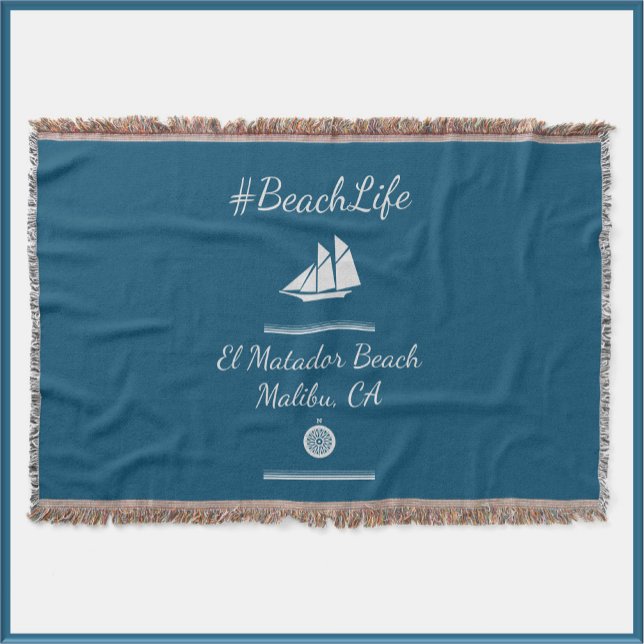 Nautical Blue Customizable Sailboat Beach Life  Throw Blanket (Creator Uploaded)