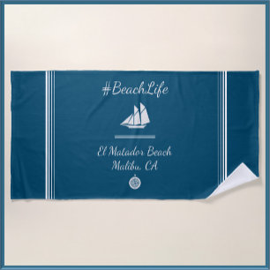 Nautical Blue Customizable Sailboat  Beach Towel
