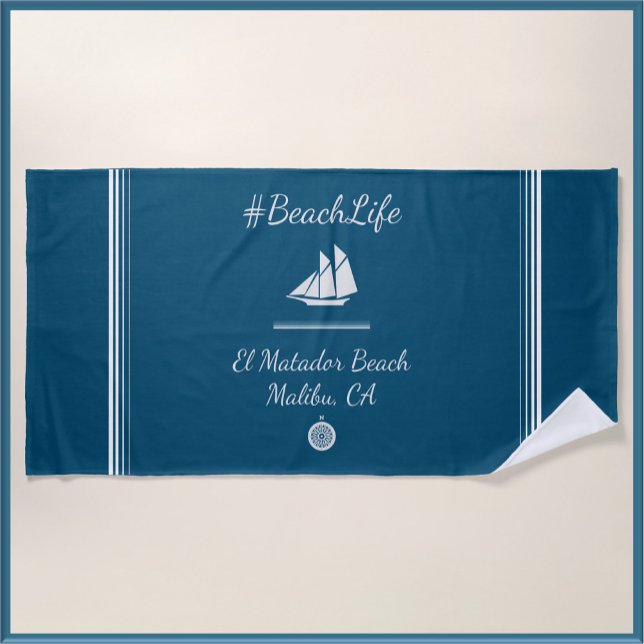 Nautical Blue Customizable Sailboat  Beach Towel (Creator Uploaded)