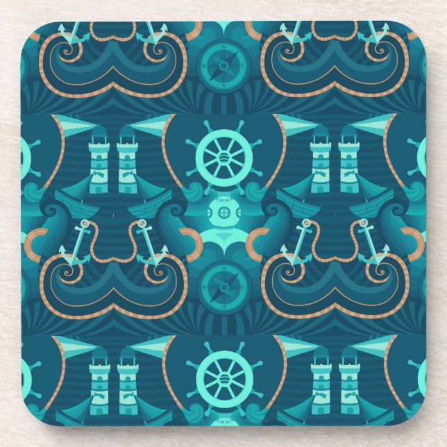 Nautical Blue Design Beverage Coaster (Front)