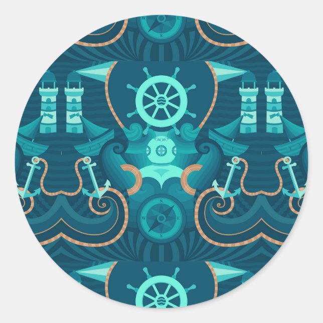 Nautical Blue Design Classic Round Sticker (Front)