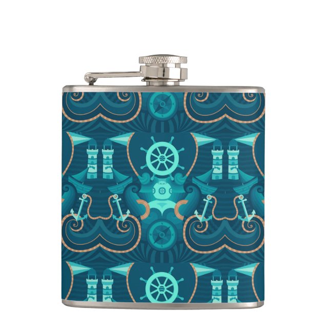 Nautical Blue Design Flask (Front)
