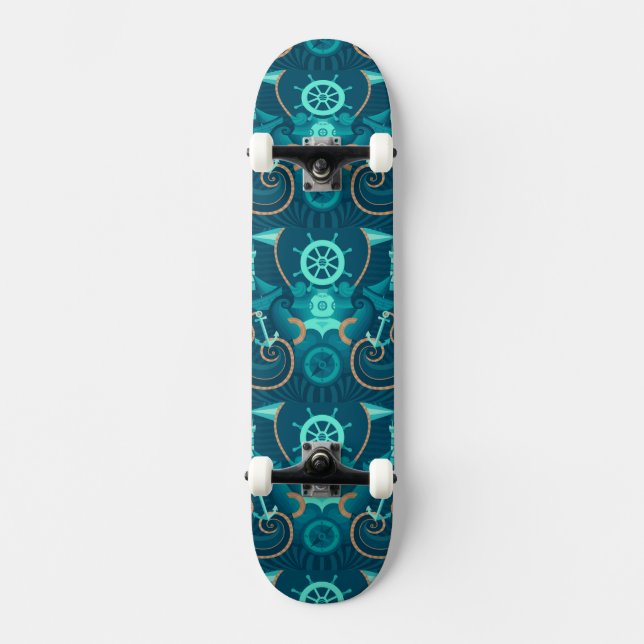 Nautical Blue Design Skateboard Deck (Front)