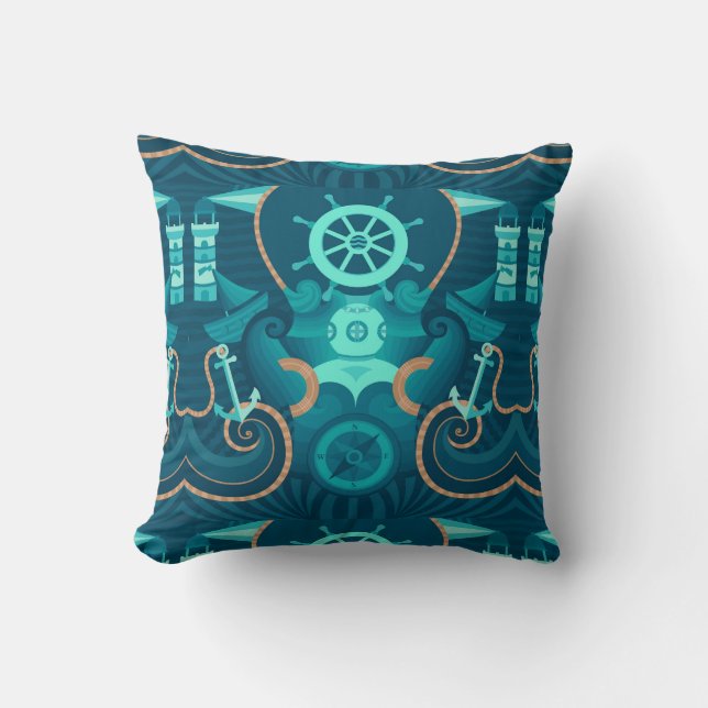 Nautical Blue Design Throw Pillow (Front)