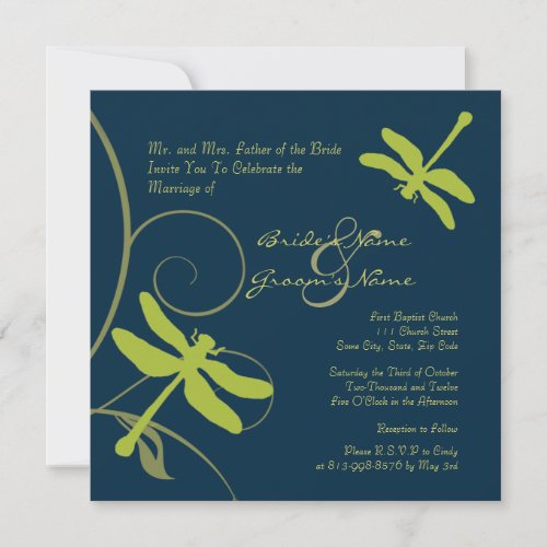 Nautical Blue Dragonfly Wedding Invitation