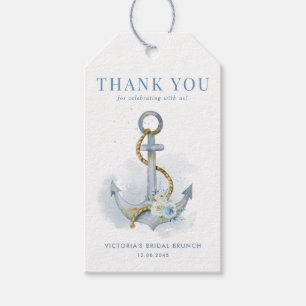 Nautical Blue Floral Anchor Summer Bridal Brunch Gift Tags