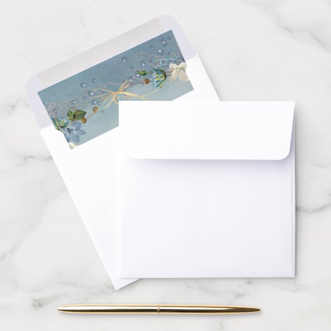 nautical blue flowers and bow envelope liner (Desk)