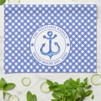 Nautical Blue Gingham Pattern - Family Beach House