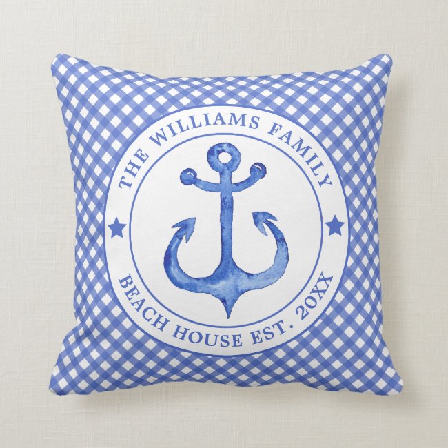Nautical Blue Gingham Pattern - Family Beach House