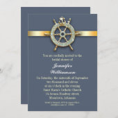 nautical blue golden bridal shower invitations (Front/Back)