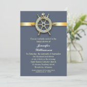 nautical blue golden bridal shower invitations (Standing Front)
