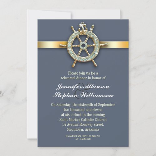 nautical blue golden rehearsal dinner invitations