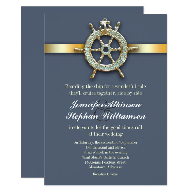 Nautical Blue Golden Wedding Invitations