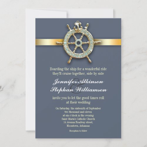 nautical blue golden wedding invitations