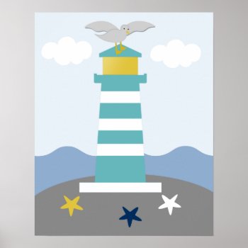 Nautical Blue Gray Lighthouse Nursery Art Print by Personalizedbydiane at Zazzle