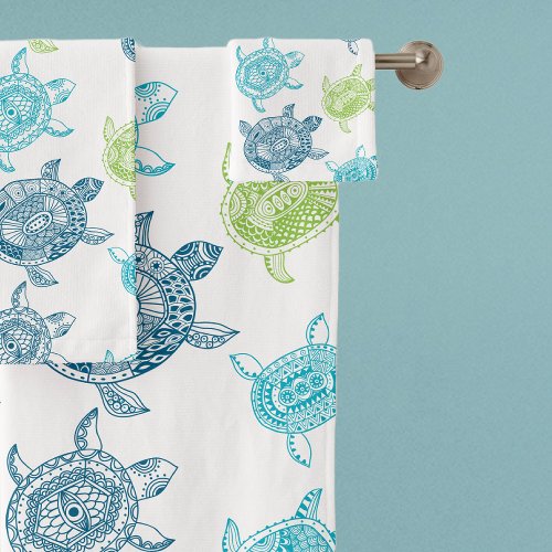 Nautical Blue  Green Sea Turtles Bath Towel Set