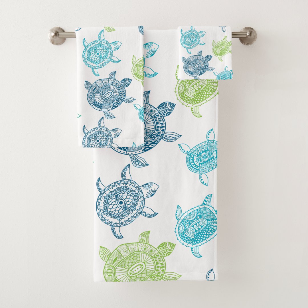 Nautical Blue & Green Sea Turtles Bath Towel Set | Zazzle