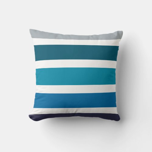 Nautical Blue Green Stripes Pattern Throw Pillow