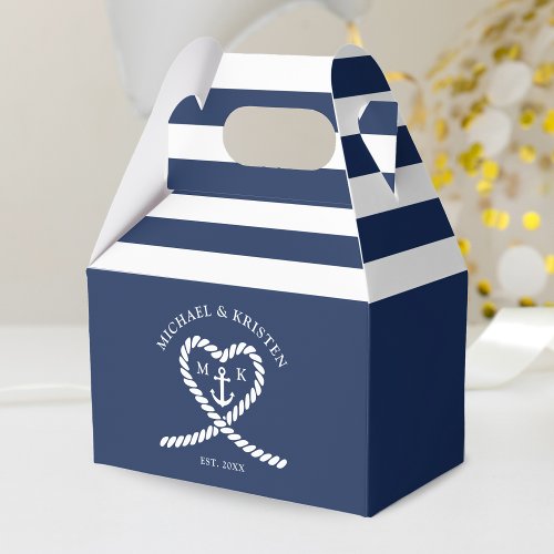 Nautical Blue Heart Anchor Striped Wedding  Favor Boxes