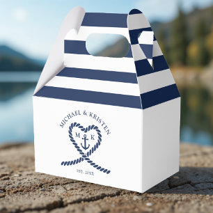 Nautical Blue Heart Anchor Striped Wedding Favor Boxes