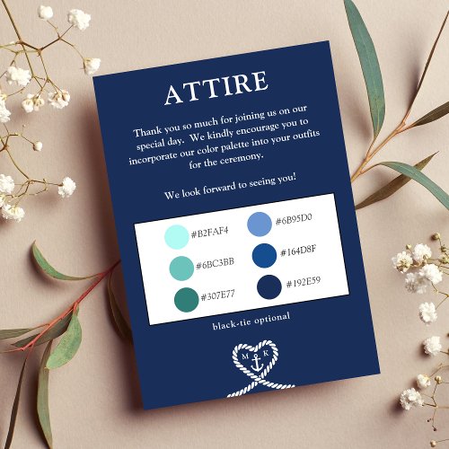 Nautical Blue Heart Color Palette Wedding Attire Enclosure Card