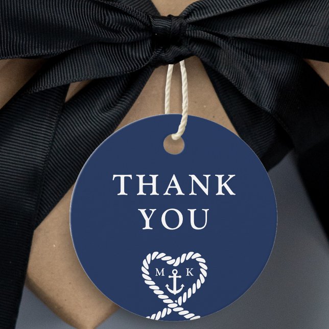 Nautical Blue Heart Monogram Wedding Thank You Favor Tags (Nautical Blue Heart Monogram Wedding Thank You Favor Tags)