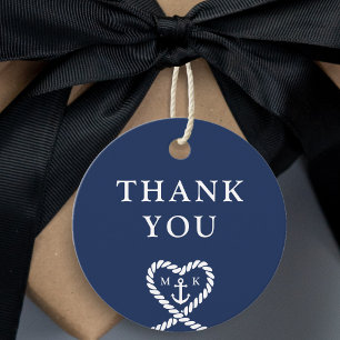 Nautical Blue Heart Monogram Wedding Thank You Favor Tags