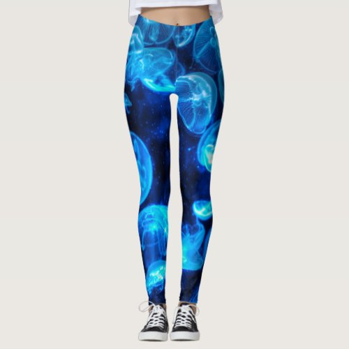 Nautical Blue Jellyfish Marine Life Leggings