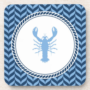 Nautical Blue Lobster coastal Beverage Coaster