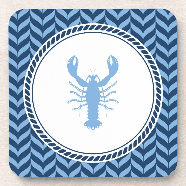 Nautical Blue Lobster coastal  Beverage Coaster (Front)
