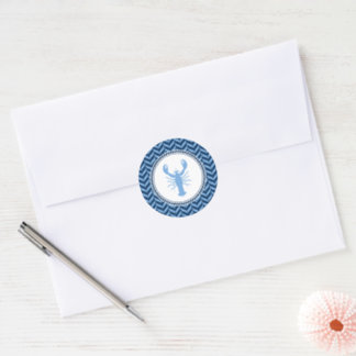 Nautical Blue Lobster coastal Classic Round Sticker