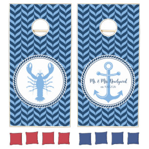 Nautical Blue Lobster coastal Cornhole Set