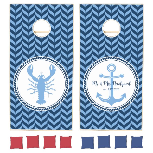 Nautical Blue Lobster coastal  Cornhole Set (Set)