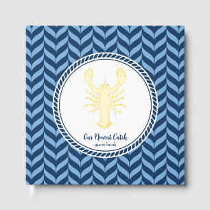 Nautical Blue Lobster coastal  Foil Guest Book