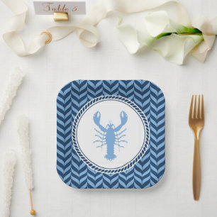 Nautical Blue Lobster coastal Paper Plates