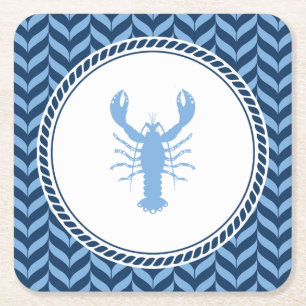Nautical Blue Lobster coastal party Square Paper Coaster