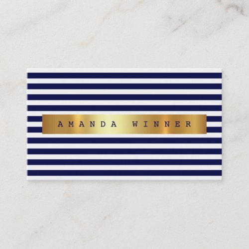 Nautical Blue Marine White Stripes Vip Golden Glam Business Card