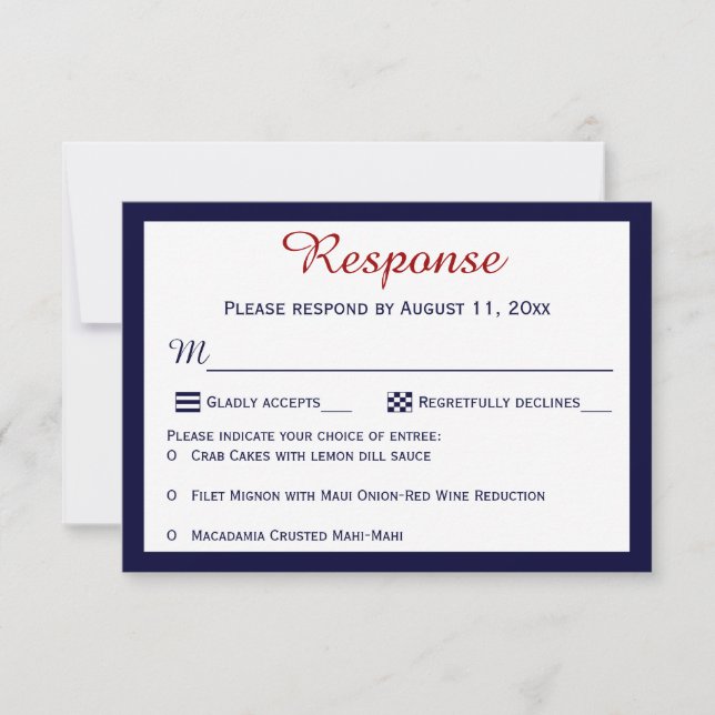 Nautical Blue Maritime Flags Wedding RSVP Cards (Front)