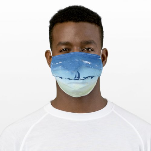 Nautical Blue Modern Ocean Sea Sail Boat Adult Cloth Face Mask
