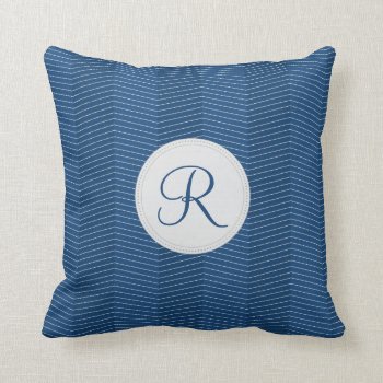Nautical Blue Monogram Thin Chevron Pattern Throw Pillow by rheasdesigns at Zazzle