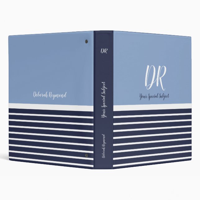 nautical blue navy stripes special subject 3 ring binder (Background)
