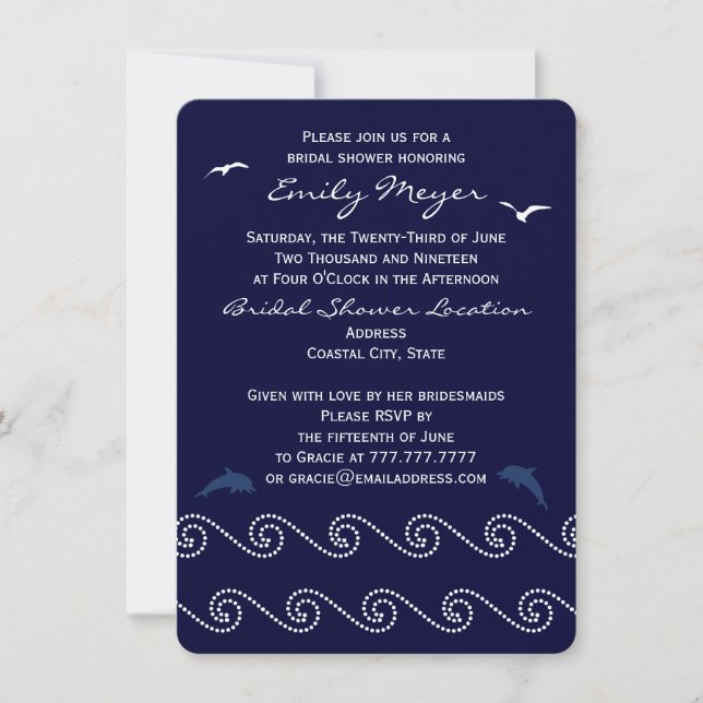 Nautical Blue Ocean Waves Bridal Shower Invitation (Front)