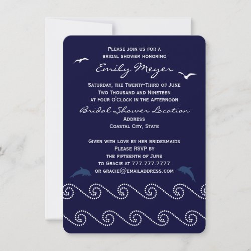 Nautical Blue Ocean Waves Bridal Shower Invitation
