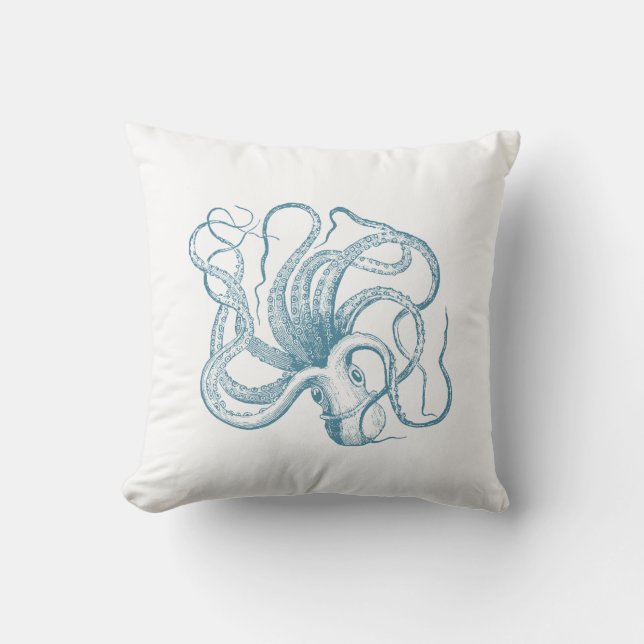 Nautical Blue Octopus Throw Pillow (Front)