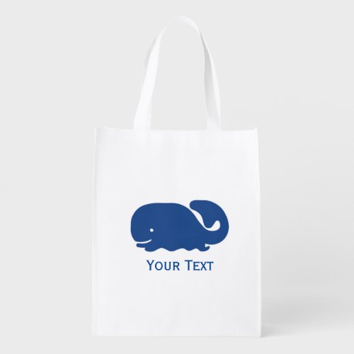 Nautical Blue Preppy Whale Personalized Reusable Grocery Bag